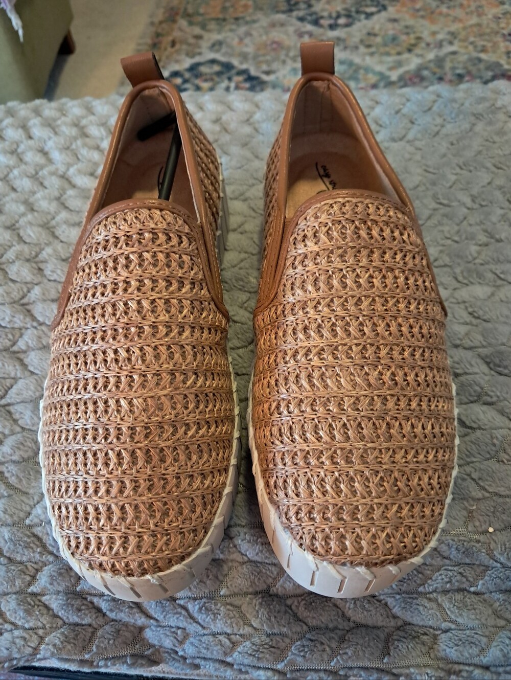 Women's Casual Woven Slip-On Sneakers in Light Brown 6.5 Wide